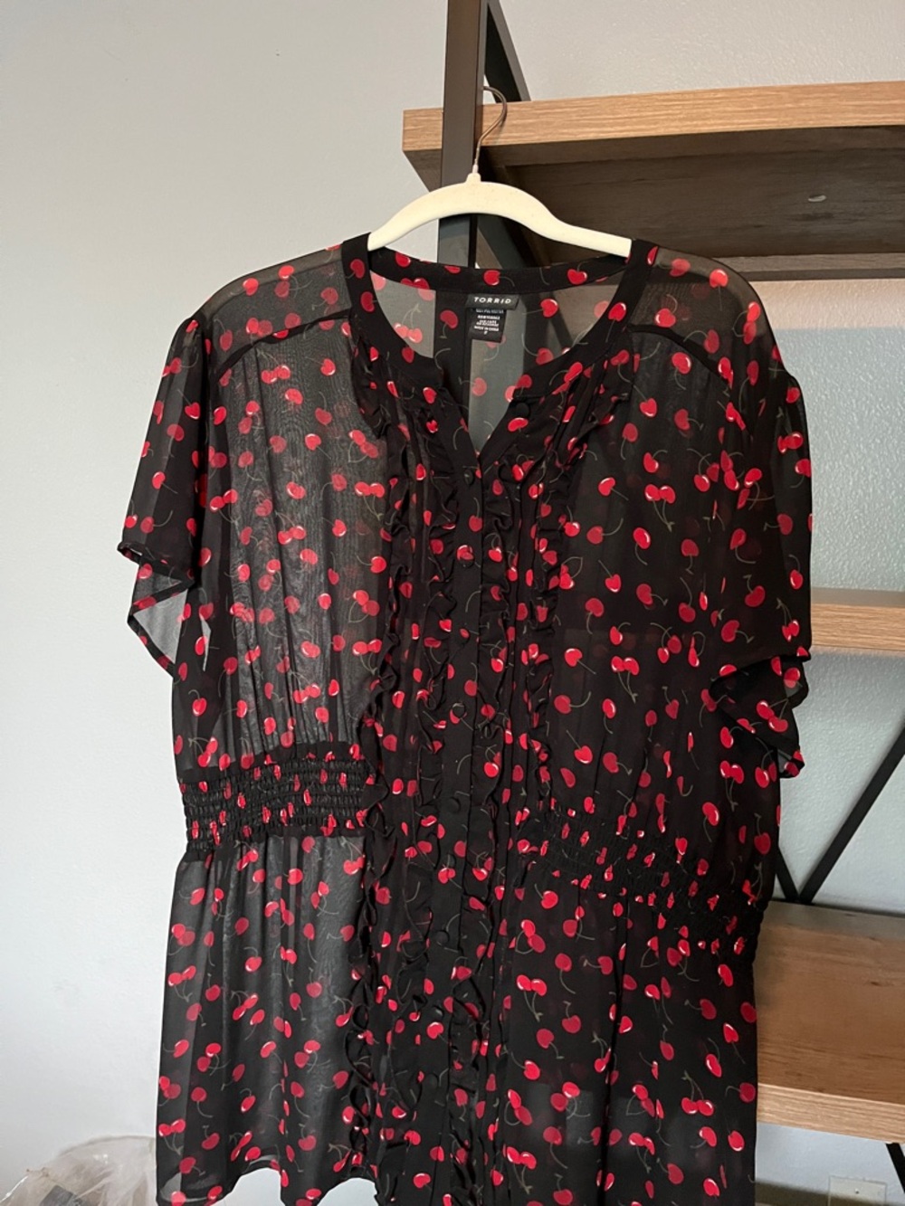 Torrid Black Cherry Print Sheer Blouse